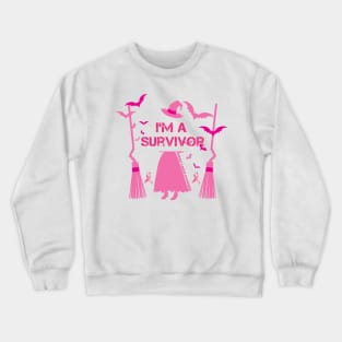 Womens I'm A Survivor Witch Halloween Breast Cancer Awareness Crewneck Sweatshirt